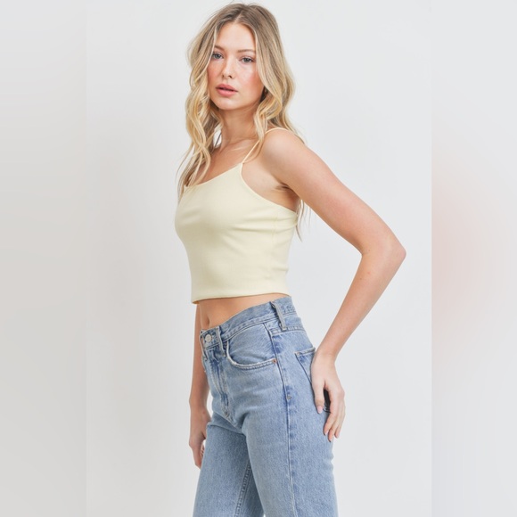 Round Neck Bungee Strap Rib Knit Tank Top - Butter - Picture 2 of 10